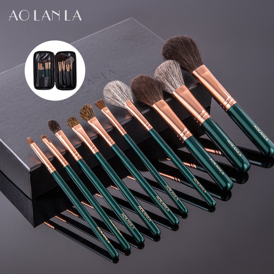 AOLANLA American Master 10 Makeup brush set Animal hair squirrel hair loose powder blush set brush Highlight details faint dye eye shadow brush with brush package gift box