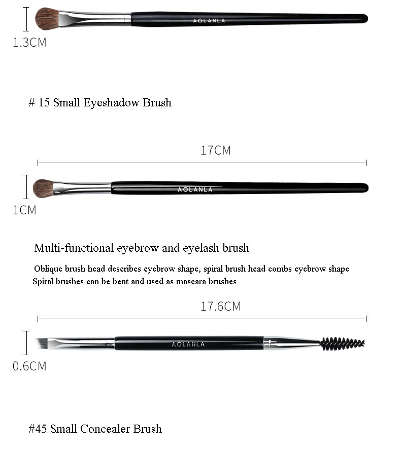 AOLANLA Black 5 eye shadow brush set bevel nose brush faint dye details brush animal hair wool horse hair full set eye makeup brush beauty makeup tool including brush pack