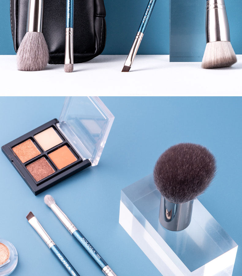 AOLANLA Portable 5 Pieces Makeup Brush Set Powder Brush Blush Brush Double-headed Eyeshadow Eyebrow Brush With Storage Brush Bag