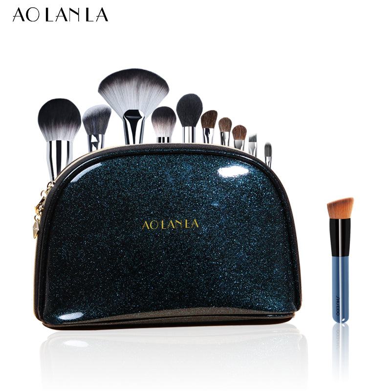 AOLANLA American Masters Professional Makeup Brush Set 11 sets of Powder powder Blush brush Highlight Brush Eyeshadow Brush Beauty Brush with makeup bag +Bevel foundation brush