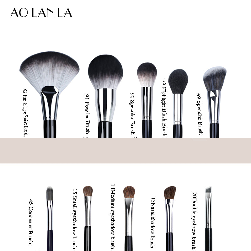 AOLANLA American Masters Professional Makeup Brush Set 11 sets of Powder powder Blush brush Highlight Brush Eyeshadow Brush Beauty Brush with makeup bag +Bevel foundation brush