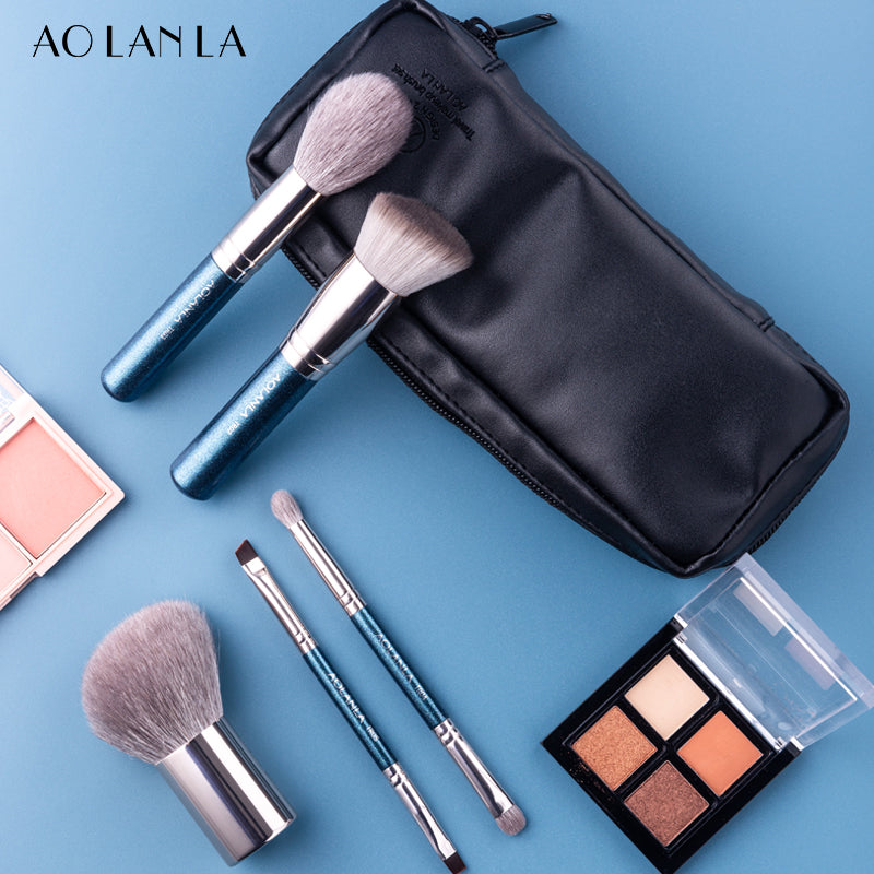 AOLANLA Portable 5 Pieces Makeup Brush Set Powder Brush Blush Brush Double-headed Eyeshadow Eyebrow Brush With Storage Brush Bag