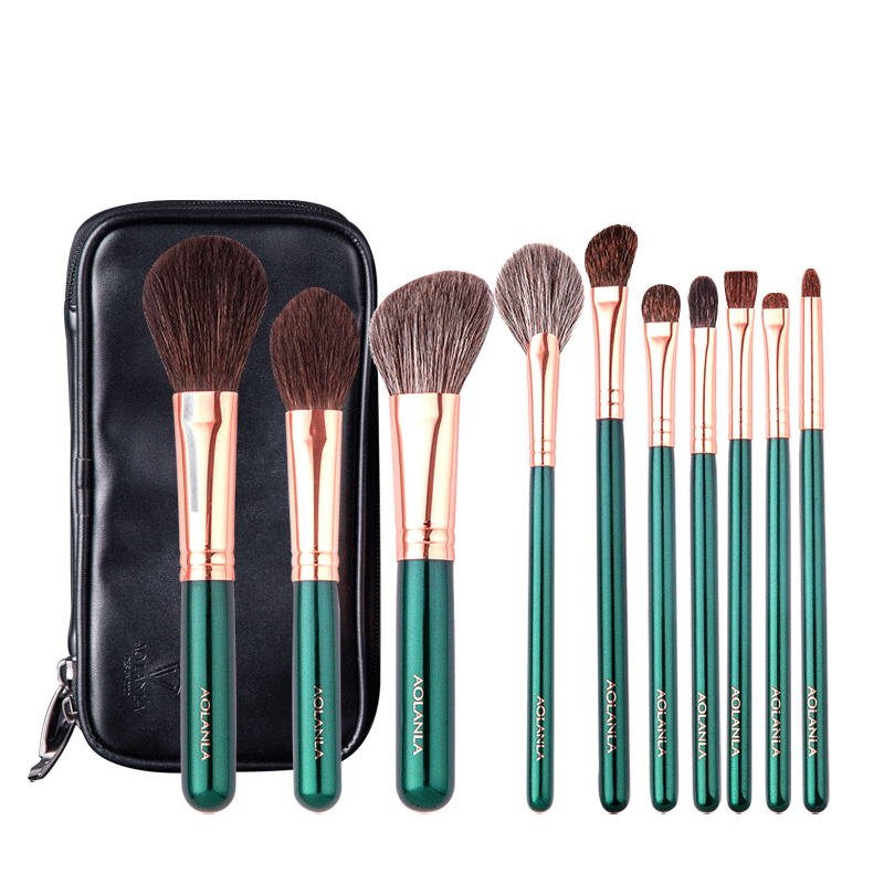 AOLANLA American Master 10 Makeup brush set Animal hair squirrel hair loose powder blush set brush Highlight details faint dye eye shadow brush with brush package gift box