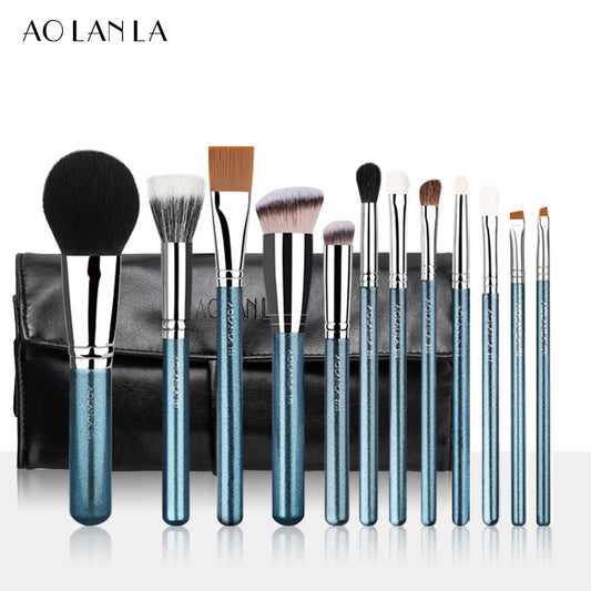 AOLANLA American Master 12 Pieces makeup brush set Foundation blush brush, eye shadow brush, Loose powder, concealer brush, animal wool beauty tool